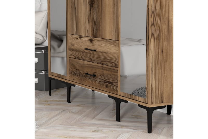 Kumsal Garderob med Spegel - Valnöt - Förvaring - Klädförvaring - Garderob & garderobssystem