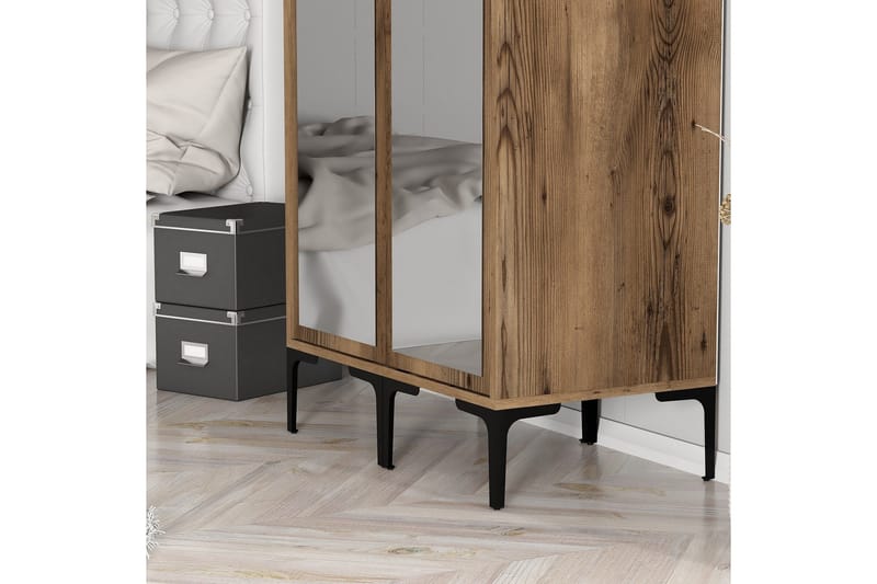 Kumsal Garderob med Spegel - Valnöt - Förvaring - Klädförvaring - Garderob & garderobssystem