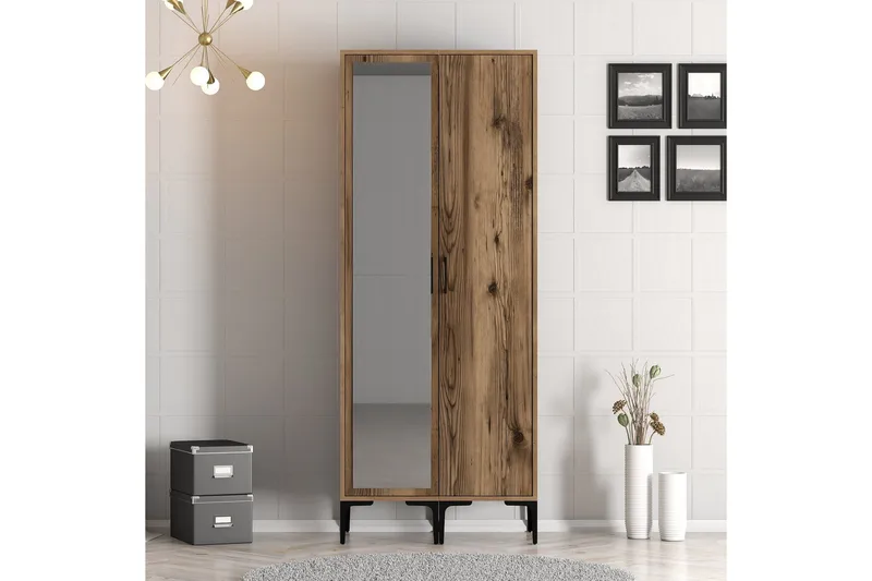 Kumsal Garderob med Spegel - Valnöt - Förvaring - Klädförvaring - Garderob & garderobssystem