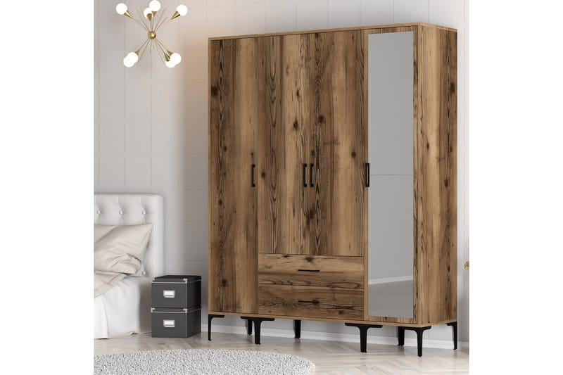 Kumsal Garderob med Spegel - Valnöt - Förvaring - Klädförvaring - Garderob & garderobssystem