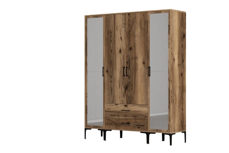 Kumsal Garderob med Spegel - Valnöt - Förvaring - Klädförvaring - Garderob & garderobssystem