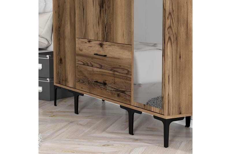 Kumsal Garderob med Spegel - Valnöt - Förvaring - Klädförvaring - Garderob & garderobssystem