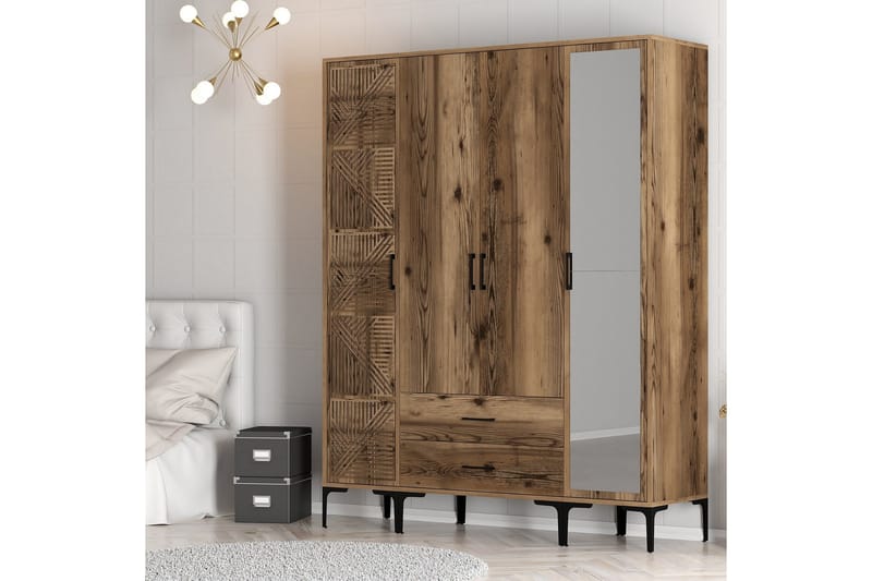 Kumsal Garderob med Spegel - Valnöt - Förvaring - Klädförvaring - Garderob & garderobssystem