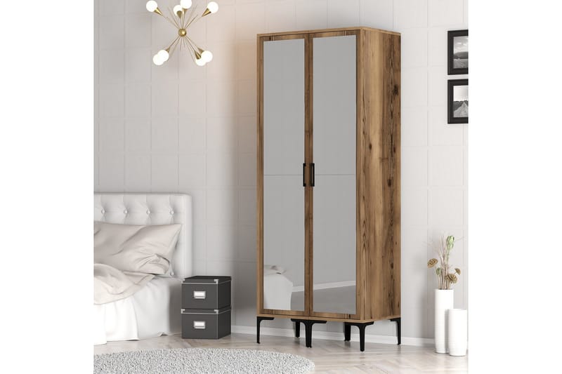 Kumsal Garderob med Spegel - Valnöt - Förvaring - Klädförvaring - Garderob & garderobssystem