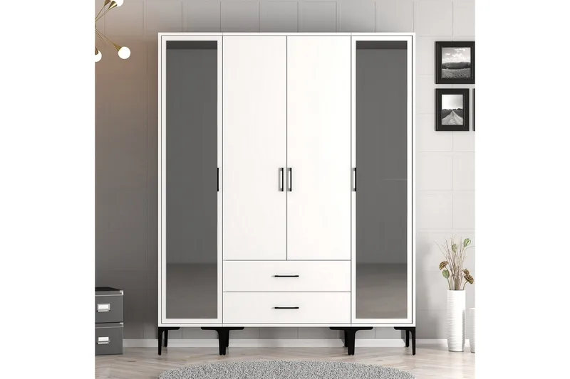 Kumsal Garderob med Spegel, Vit