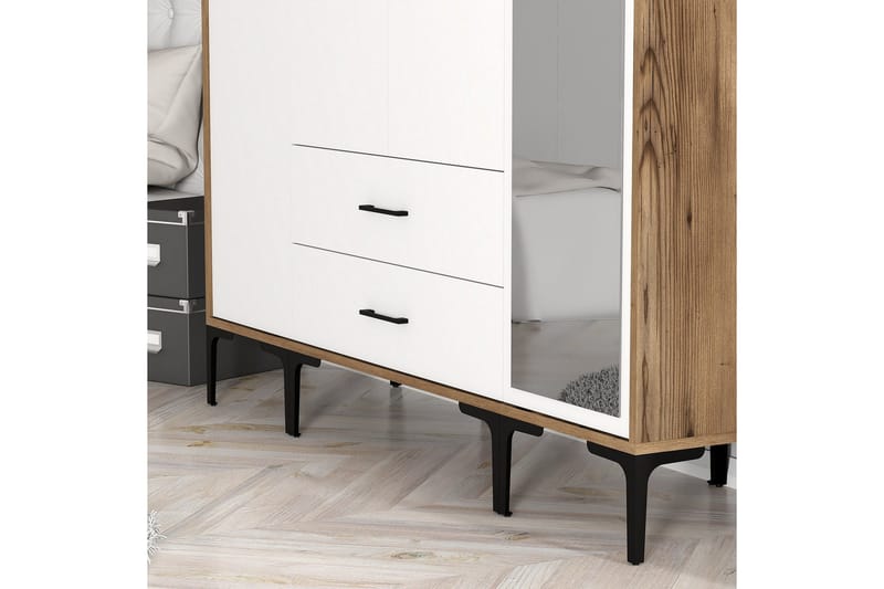 Kumsal Garderob med Spegel - Vit/Brun - Förvaring - Klädförvaring - Garderob & garderobssystem