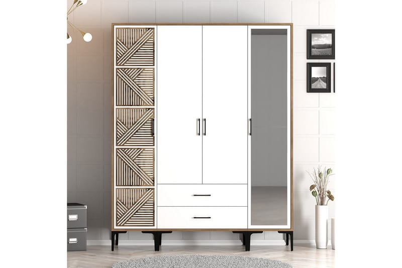 Kumsal Garderob med Spegel - Vit/Brun - Förvaring - Klädförvaring - Garderob & garderobssystem