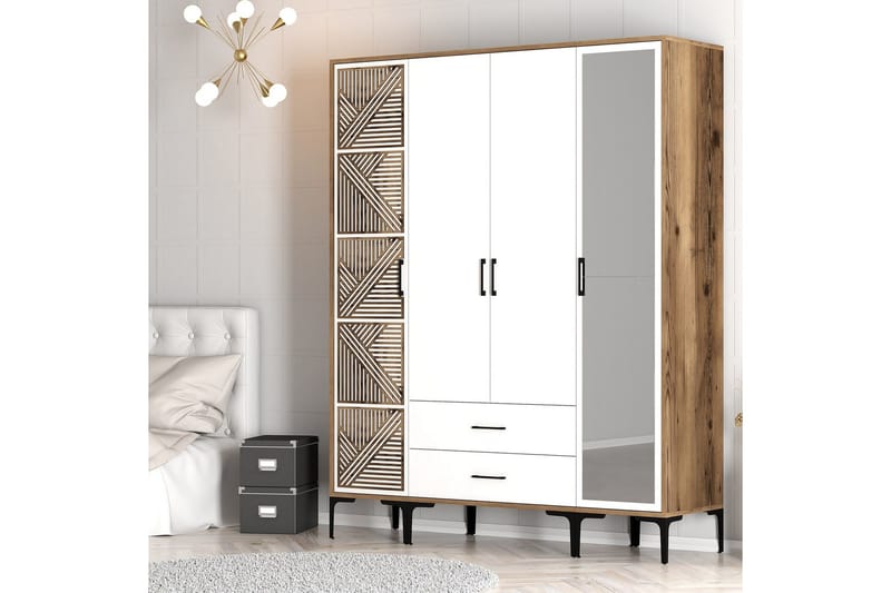 Kumsal Garderob med Spegel - Vit/Brun - Förvaring - Klädförvaring - Garderob & garderobssystem