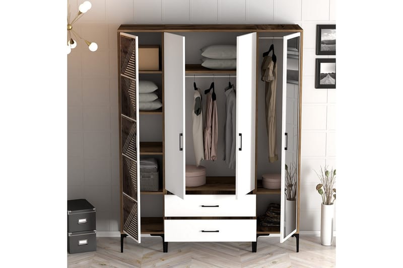 Kumsal Garderob med Spegel - Vit/Brun - Förvaring - Klädförvaring - Garderob & garderobssystem