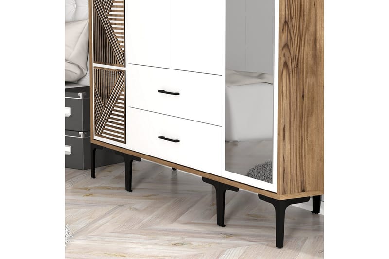 Kumsal Garderob med Spegel - Vit/Brun - Förvaring - Klädförvaring - Garderob & garderobssystem