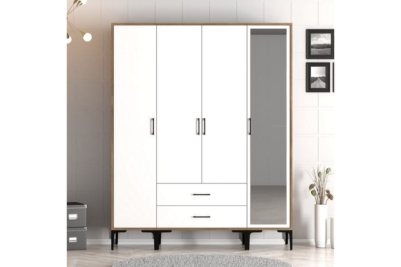 Kumsal Garderob med Spegel, Vit/Brun