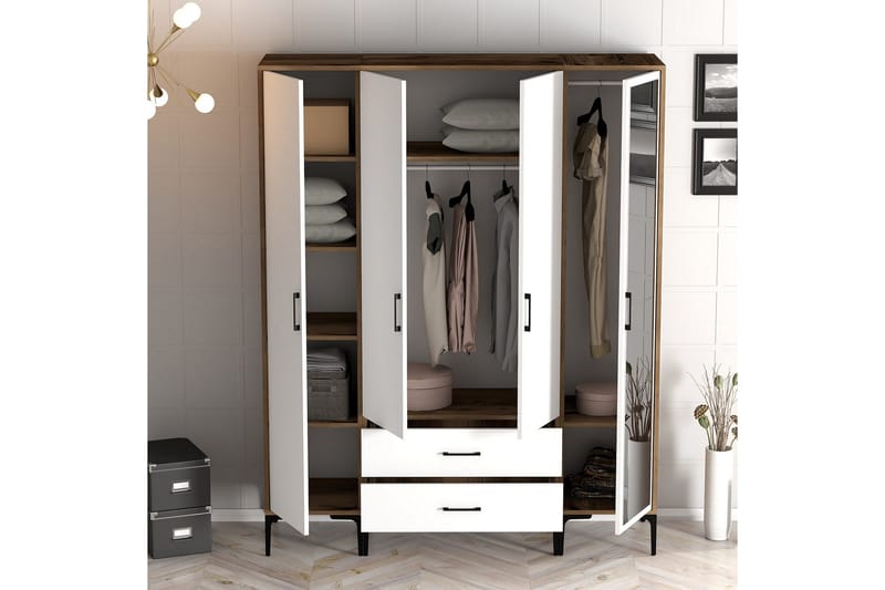 Kumsal Garderob med Spegel - Vit/Brun - Förvaring - Klädförvaring - Garderob & garderobssystem