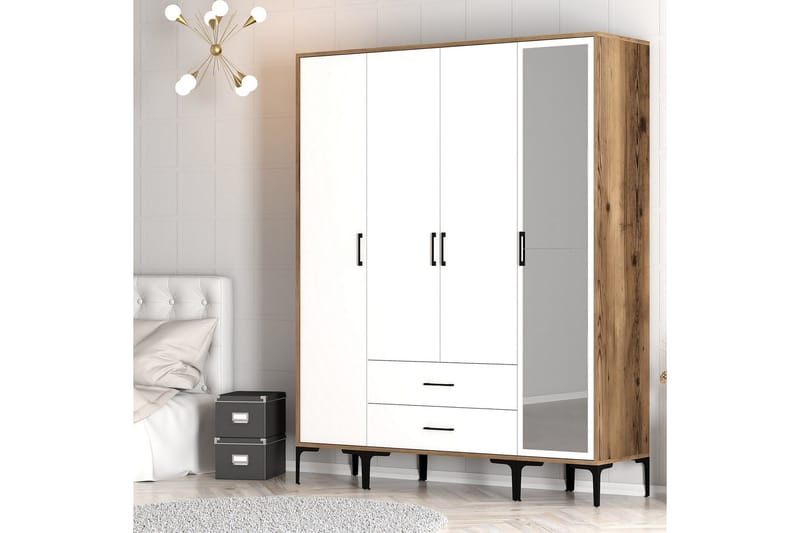 Kumsal Garderob med Spegel - Vit/Brun - Förvaring - Klädförvaring - Garderob & garderobssystem