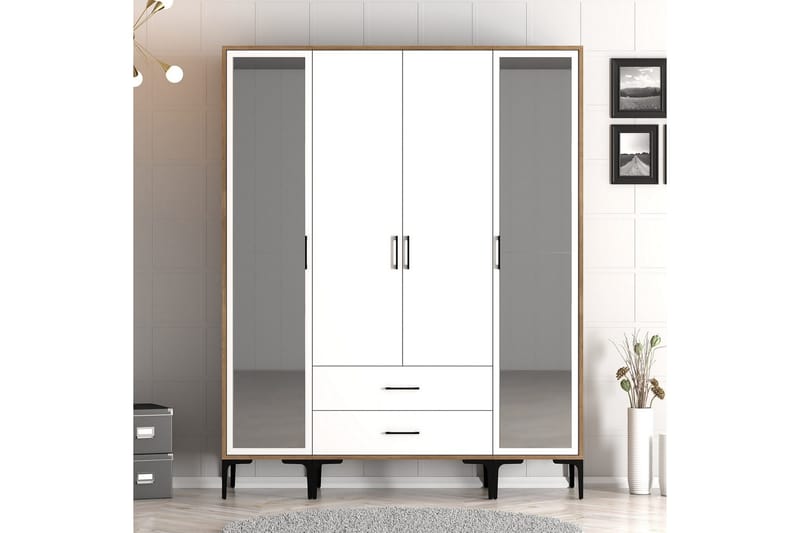 Kumsal Garderob med Spegel - Vit/Brun - Förvaring - Klädförvaring - Garderob & garderobssystem