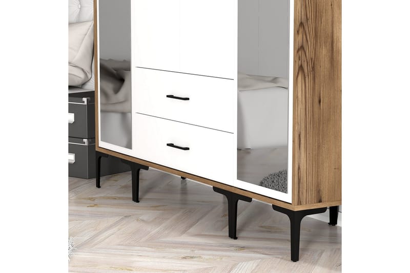 Kumsal Garderob med Spegel - Vit/Brun - Förvaring - Klädförvaring - Garderob & garderobssystem