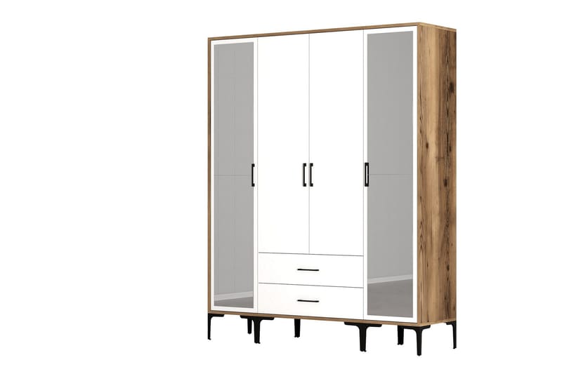 Kumsal Garderob med Spegel - Vit/Brun - Förvaring - Klädförvaring - Garderob & garderobssystem