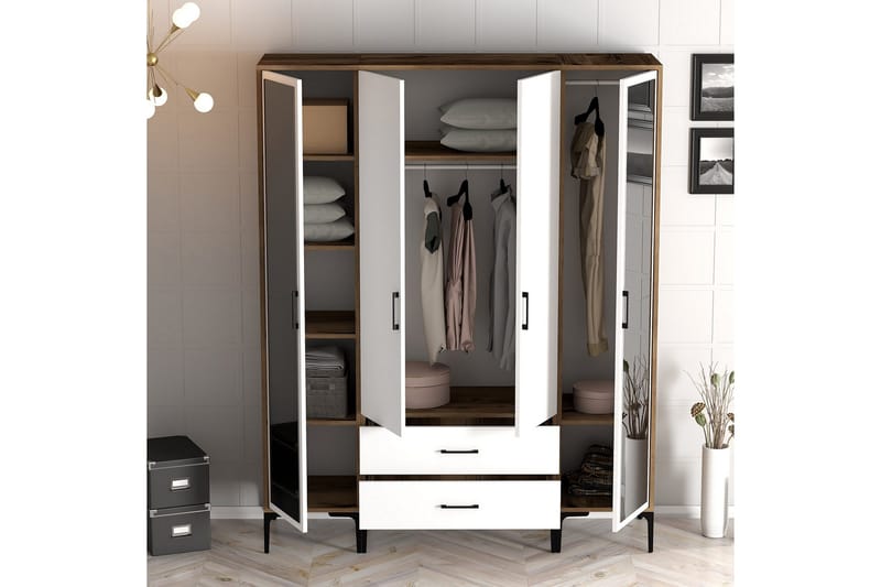 Kumsal Garderob med Spegel - Vit/Brun - Förvaring - Klädförvaring - Garderob & garderobssystem