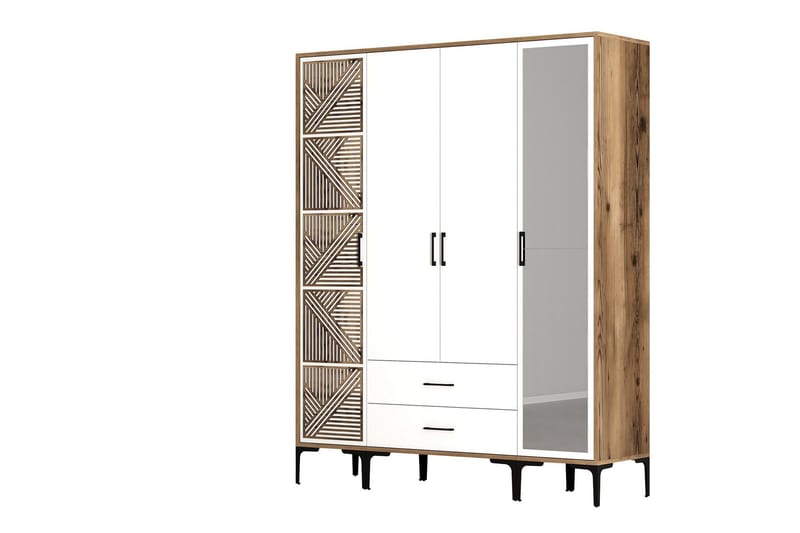 Kumsal Garderob med Spegel - Vit/Brun - Förvaring - Klädförvaring - Garderob & garderobssystem