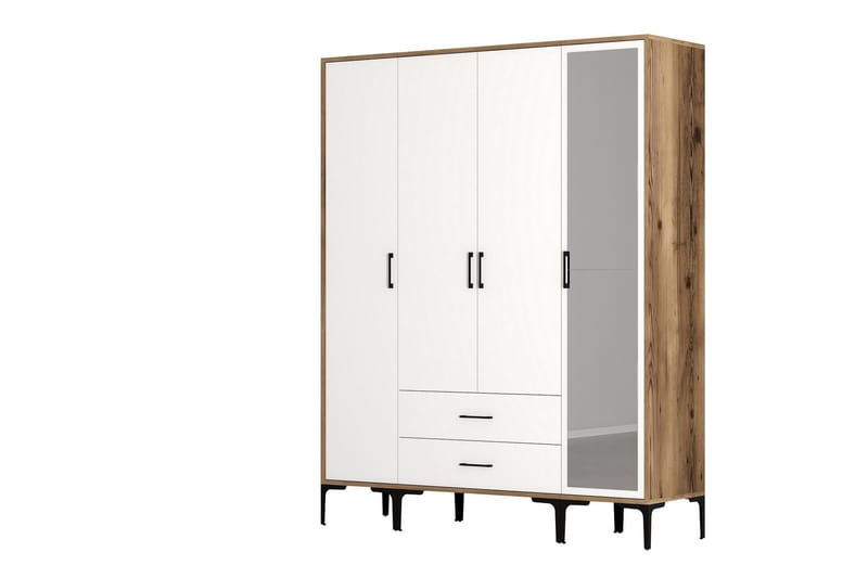 Kumsal Garderob med Spegel - Vit/Brun - Förvaring - Klädförvaring - Garderob & garderobssystem