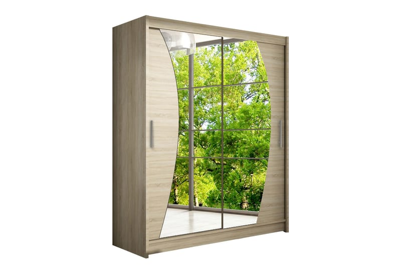 Leila Garderob 150 cm Skjutdörrar Böjd Spegel, Ek/Spegel