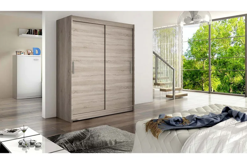 Leila Garderob 150 cm Skjutdörrar - Beige/Trä/Natur - Förvaring - Klädförvaring - Garderob & garderobssystem