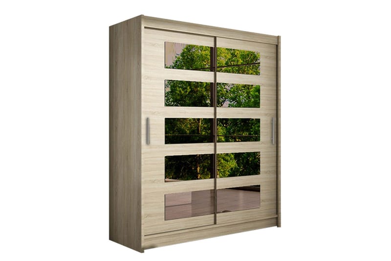 Leila Garderob 150 cm Skjutdörrar Delad Spegel - Beige/Trä/Natur - Förvaring - Klädförvaring - Garderob & garderobssystem