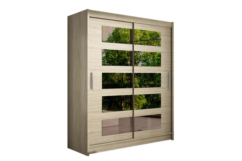 Leila Garderob 150 cm Skjutdörrar Delad Spegel - Beige/Trä/Natur - Förvaring - Klädförvaring - Garderob & garderobssystem