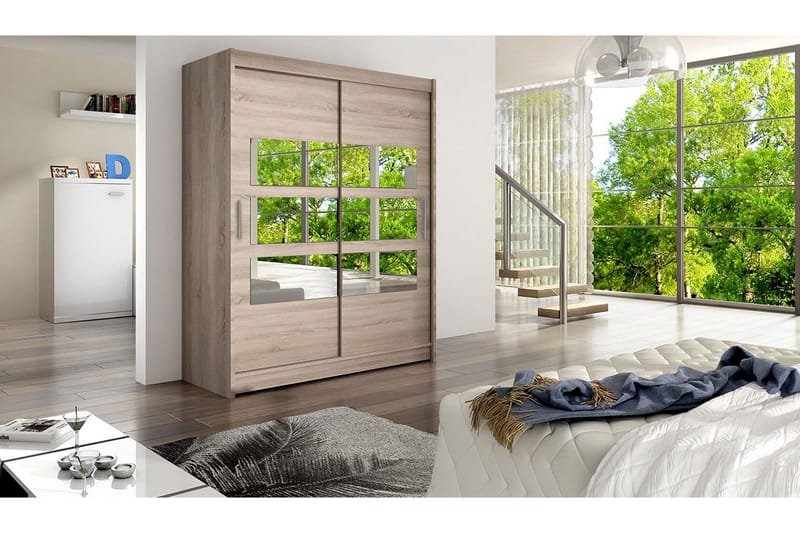 Leila Garderob 150 cm Skjutdörrar Delad Spegel - Ek/Tryffel/Spegel - Förvaring - Klädförvaring - Garderob & garderobssystem