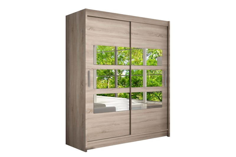 Leila Garderob 150 cm Skjutdörrar Delad Spegel - Ek/Tryffel/Spegel - Förvaring - Klädförvaring - Garderob & garderobssystem