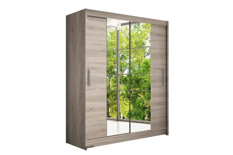 Leila Garderob 150 cm Skjutdörrar Smal Spegel - Ek - Förvaring - Klädförvaring - Garderob & garderobssystem