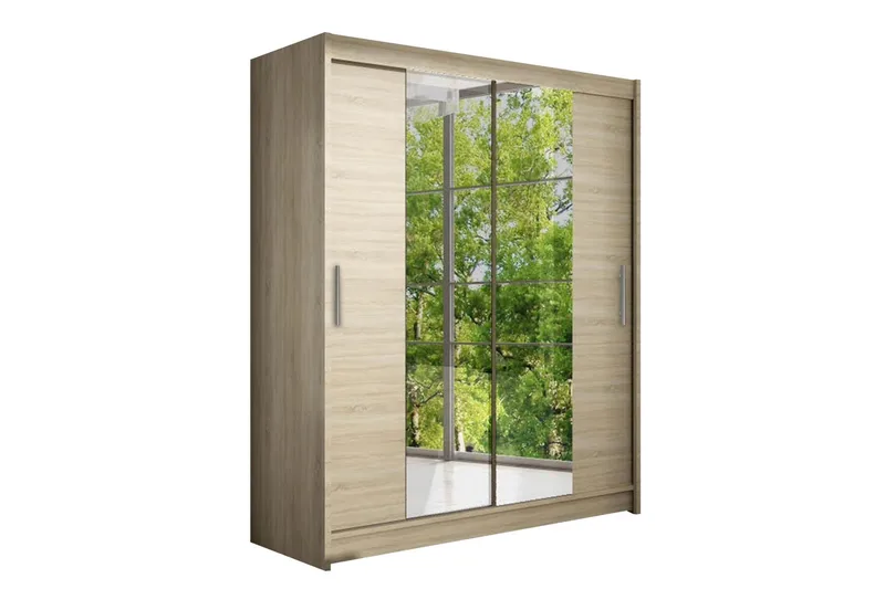 Leila Garderob 150 cm Skjutdörrar Smal Spegel - Ljus Ek - Förvaring - Klädförvaring - Garderob & garderobssystem