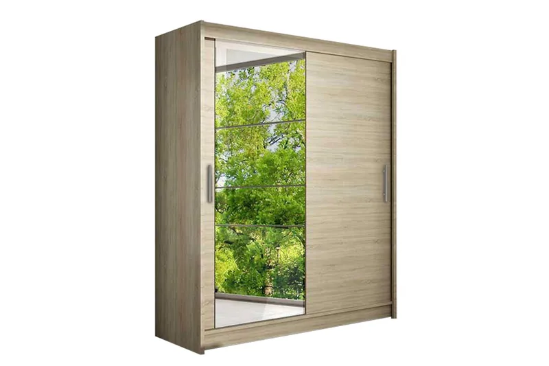 Leila Garderob 150 cm Skjutdörrar Spegel - Beige/Trä/Natur - Förvaring - Klädförvaring - Garderob & garderobssystem