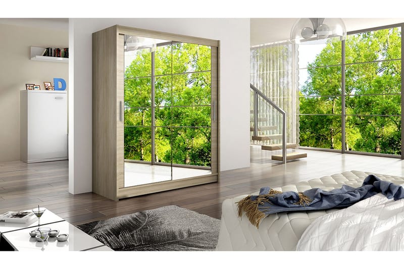 Leila Garderob 150 cm Skjutdörrar Speglar - Ek/Spegel - Förvaring - Klädförvaring - Garderob & garderobssystem