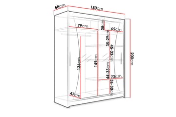 Leila Garderob 150 cm Skjutdörrar Svängd Spegel - Ek/Spegel - Förvaring - Klädförvaring - Garderob & garderobssystem