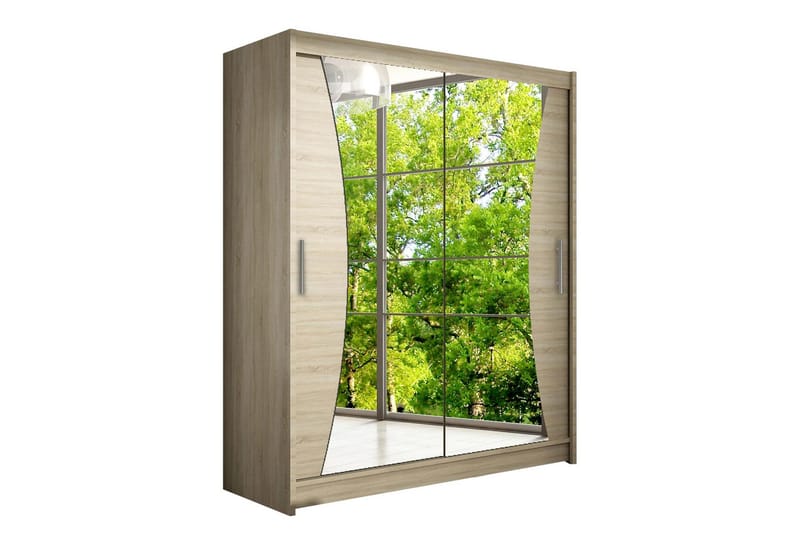 Leila Garderob 150 cm Skjutdörrar Svängd Spegel, Ek/Spegel