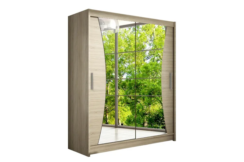 Leila Garderob 150 cm Skjutdörrar Svängd Spegel, Ek/Spegel