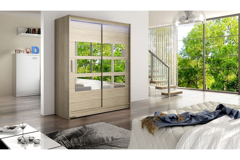 Leila Garderob med Spegel 150x200 cm - Beige - Förvaring - Klädförvaring - Garderob & garderobssystem