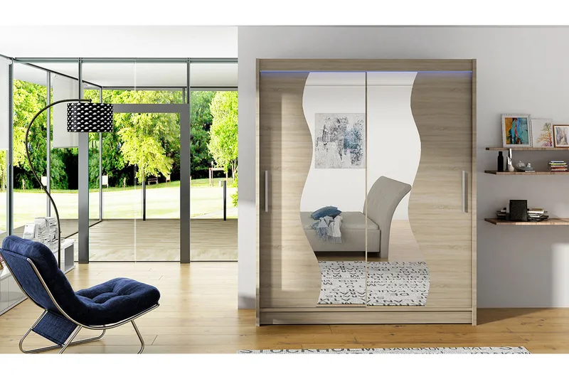 Leila Garderob med Spegel 150x200 cm - Beige - Förvaring - Klädförvaring - Garderob & garderobssystem