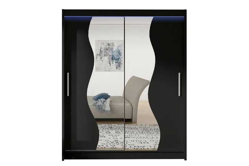 Leila Garderob med Spegel 150x200 cm, Svart