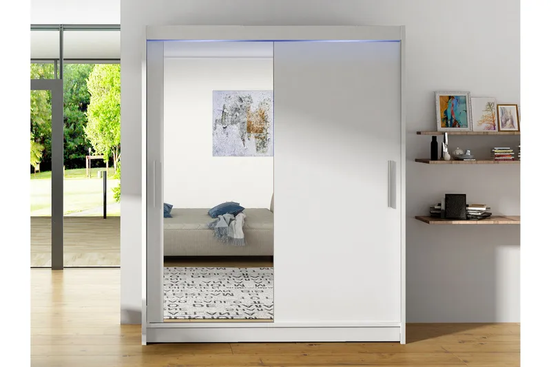 Leila Garderob med Spegel 150x200 cm - Vit - Förvaring - Klädförvaring - Garderob & garderobssystem