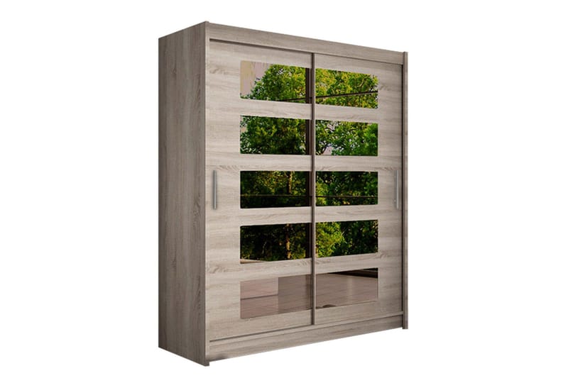 Leila Garderob Skjutdörrar 5-Delad Spegel, Beige/Trä/Natur