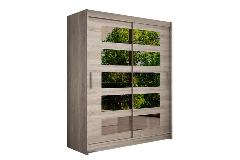 Leila Garderob Skjutdörrar 5-Delad Spegel - Beige/Trä/Natur - Förvaring - Klädförvaring - Garderob & garderobssystem