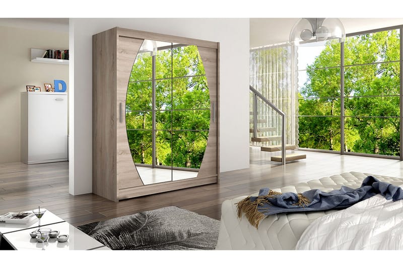 Leila Garderob Skjutdörrar Rund Spegel - Ek/Tryffel/Spegel - Förvaring - Klädförvaring - Garderob & garderobssystem