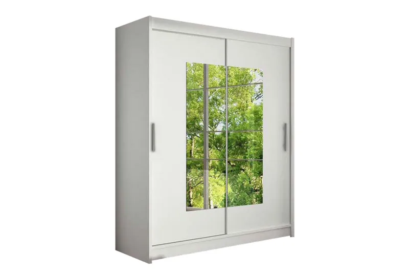 Leila Garderob Skjutdörrar Smal Fyrkantig Spegel - Vit - Förvaring - Klädförvaring - Garderob & garderobssystem