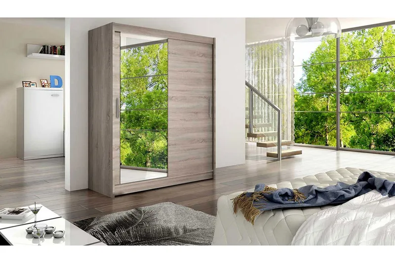 Leila Garderob Skjutdörrar Spegel - Trä/Natur - Förvaring - Klädförvaring - Garderob & garderobssystem