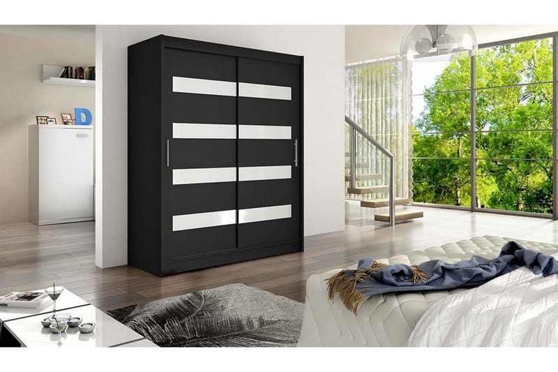 Leila Garderob Smal Skjutdörrar Smal Delad Spegel - Svart - Förvaring - Klädförvaring - Garderob & garderobssystem