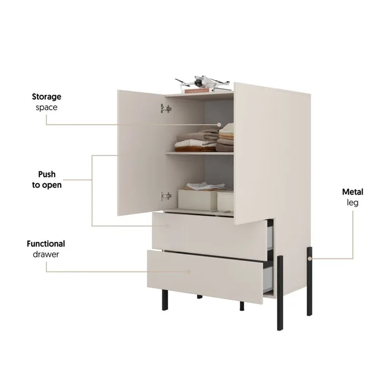 Linneskåp Jukon S 2 Dörrar med 2 Lådor - Kashmir - Förvaring - Klädförvaring - Garderob & garderobssystem - Klädskåp & fristående garderob