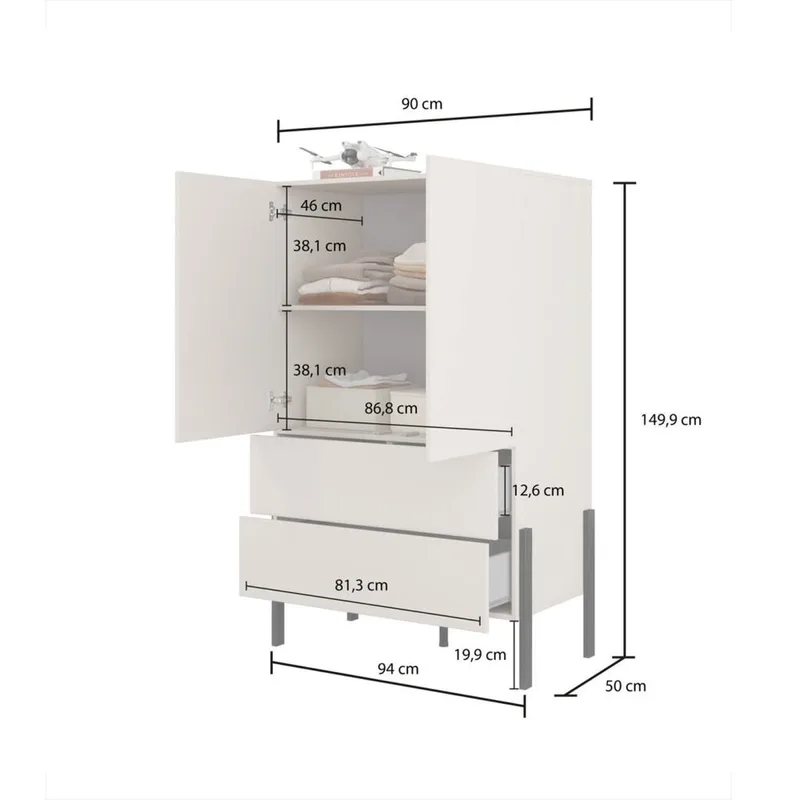 Linneskåp Jukon S 2 Dörrar med 2 Lådor - Kashmir - Förvaring - Klädförvaring - Garderob & garderobssystem - Klädskåp & fristående garderob