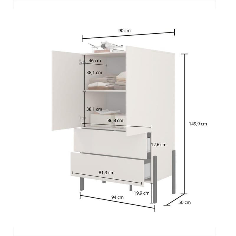 Linneskåp Jukon S 2 Dörrar med 2 Lådor - Kashmir - Förvaring - Klädförvaring - Garderob & garderobssystem - Klädskåp & fristående garderob