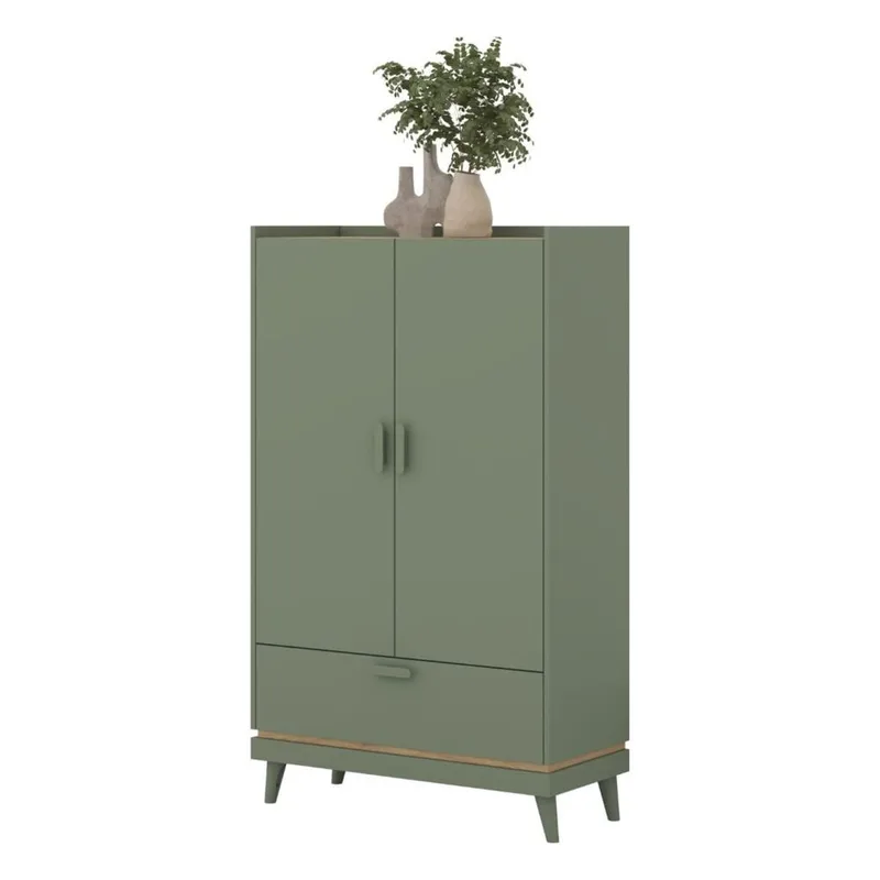 Linneskåp Scandi 2 dörrar 1 låda - Dämpad grön - Oljad ek - Förvaring - Klädförvaring - Garderob & garderobssystem - Klädskåp & fristående garderob